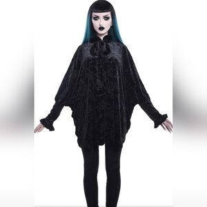Killstar "Isabella" Batwing Rose Patterned Velvet Victorian Tunic Top